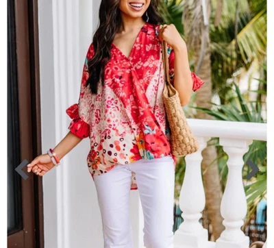 Blusa Umgee Para Mujer Estampado Floral Mixto Top Talla Grande Bandolera Volantes Boho Foto 1 de 4