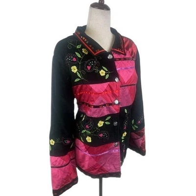 Y2K Drapers & Damons Bordado Floral Paisley Chaqueta Blusa Top Botón Talla 1X Foto 1 de 4