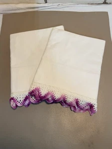 Standard Pillowcase (2) - Vintage Hand Crocheted on Thick Case - White - Picture 1 of 7