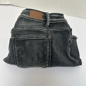 Pantaloncini jeans Judy blu sbiadito nero vita media denim taglia XL stile #150035 orlo sfilacciato - Foto 1 di 5
