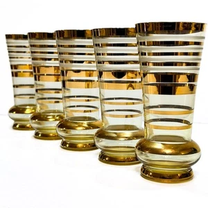 Vintage Atomic Era Highball Glasses 250ml 5x Space Age Tumblers Gold Mid Century - Picture 1 of 10