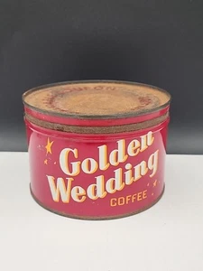 Golden Wedding Vintage Coffee Tin, RED, 1 lb. Key-Wind, w/lid. Empty. KC, Mo. - Picture 1 of 9