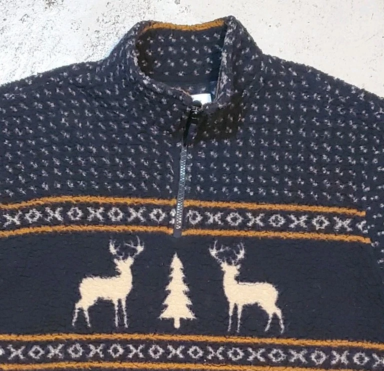 Chaqueta de Vellón con Cremallera de Cuarto Azul Marino Antigua Ciervo Buck Ciervo Bolsillos Laterales para Hombres Talla Grande Foto 1 de 4