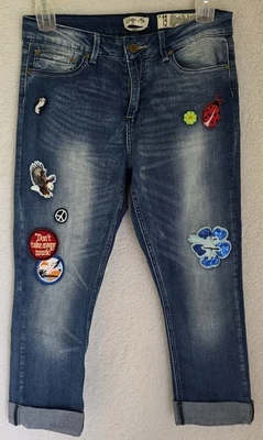 Indigo Rein 青少年女式牛仔裤裤子 13 码口袋纽扣拉链裁剪 — 第 1/4 张图片