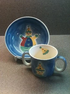 2002 APRIL CORNELL 3" TALL CHILDS MUG AND BOWL CLOWN DESIGN - Picture 1 of 7