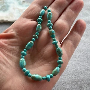 Kingman Mine (Arizona) Turquoise Oval & Roundish Beads, 7½" Long, 36.2 carats - Picture 1 of 15