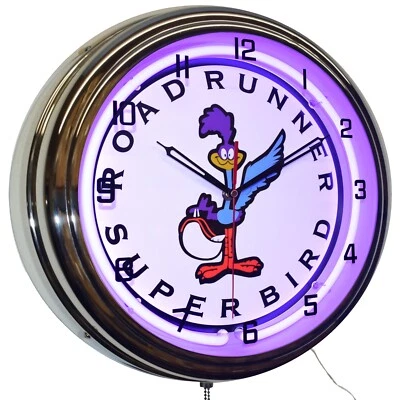 16" Plymouth Road Runner Super Bird Neon Clock Man Cave Garage Decor (Purple) - Image 1 of 4