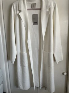 Sioni OpenFront Long Cardigan Sweater Coat Duster Minimalist Eggshell Sz XL NWT - Bild 1 von 13