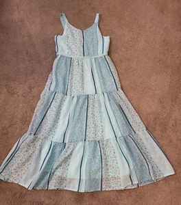 Girl's Zenzi Tiered Floral Stripe Long Sleeveless Dress Size M 7/8 Blue - Picture 1 of 4
