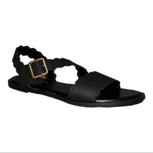 Journee Collection Women's Aubrinn Sandals Faux Leather Flats Black 7M New - Picture 1 of 8