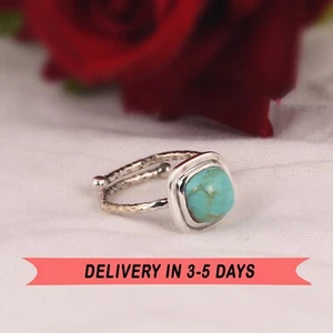 Solid 925 Silver Natural Kingman Turquoise Cushion Rings Women Gift Jewelry - Picture 1 of 12