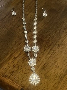 Vintage Art Deco Strass Halskette & Ohrringe Set | Abschlussball Hochzeiten - Bild 1 von 9