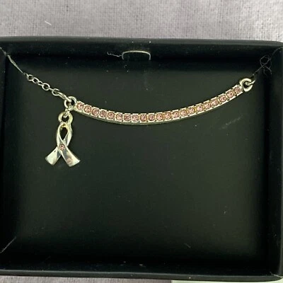 New Breast Cancer Awareness Pink Hope Ribbon Necklace Silvertone Avon 2019 - Image 1 of 4