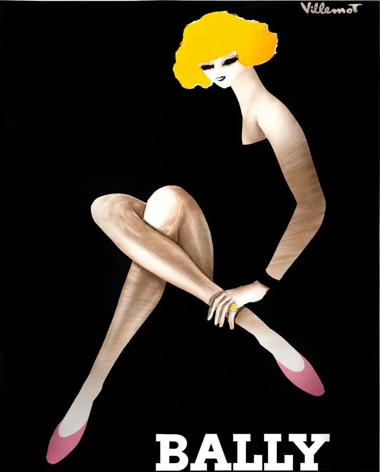 NEW Bernard Villemot Vintage Bally Shoe 'The Blonde' Poster, Print Canvas - Image 1 of 4