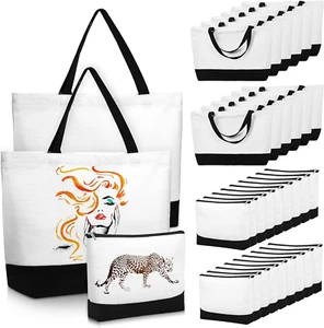 40 Pcs Canvas Tote Bags Bulk and Makeup Bag Large Cotton Zipper Reusable Grocery - Picture 1 of 6