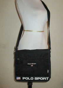 Vintage 1990er Ralph Lauren Polo Sport große schwarze Umhängetasche Messenger Bag - Bild 1 von 9