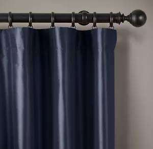 RH 2 Panels THAI SILK SOLID INDIGO DRAPERY CURTAIN 50”x 120” Open Box  - Picture 1 of 6