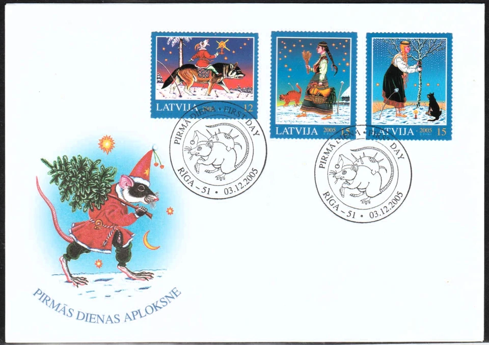 LATVIA FDC 2005, CHRISTMAS, Cat, Dog - Image 1 of 1