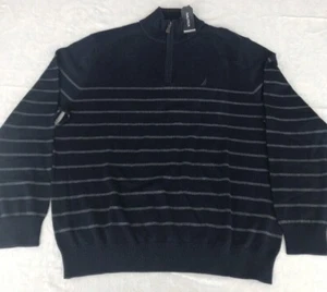 Nautica Men's XL Navy Long Sleeves Sweater Mock Neck Quarter Zip Pull Over Top - Picture 1 of 12