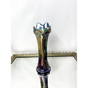 Vintage Fenton Cobalt blue Diamond and bows panel vase/heady iridescent - Picture 1 of 7