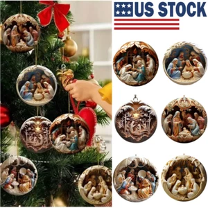 6× Vintage Birth of Jesus Nativity Scene Christmas Ornaments 2D Wooden Decor USA - Picture 1 of 20