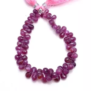 Briolette Rubino 120 Cts Pietre Preziose Forate Naturali Non Trattate Alta Qualità 6mm-9mm - Foto 1 di 3