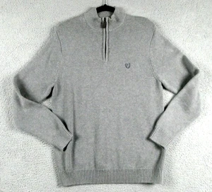 Chaps Sweater Mens Medium Gray Quarter Zip Mock Neck Embroidered Logo Pullover - Picture 1 of 15