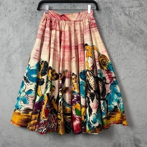 Vintage 1950s Western Novelty Cotton Full Skirt XS/Small Rhinestones Rodeo Print - Picture 1 of 10