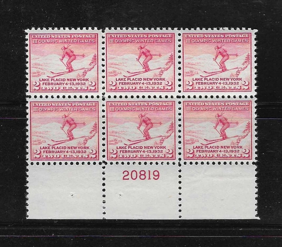 U.S. MNH 1932 TWO CENT LAKE PLACID WINTER OLYMPICS PLATE BLOCK SCOTT 716 - Image 1 of 1
