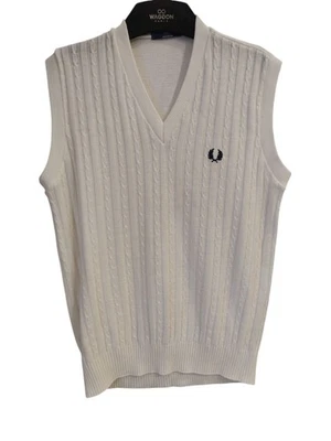 Fred Perry 复古针织背心毛衣套衫白色球衣网球,M 码 — 第 1/4 张图片