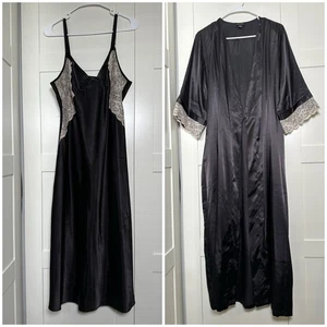 Conjunto de bata y camisón de satén Jones New York vintage años 90 talla grande ribete de encaje - Imagen 1 de 24