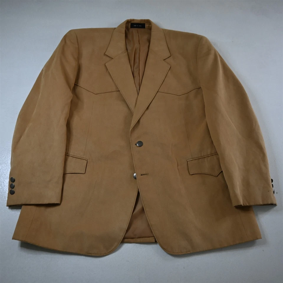 Casaco esportivo Western Wear 48R bege camurça botão prata masculino blazer terno - Imagem 1 de 4