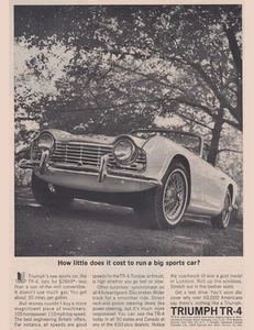 Triumph TR4 1962: costa gestire una grande auto sportiva pubblicità stampa d'epoca - Foto 1 di 1