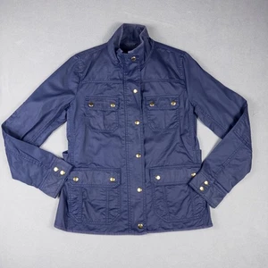 J.Crew Downtown Field Jacket Womens S Navy Waxed Cotton Utility Military Zip - Picture 1 of 10