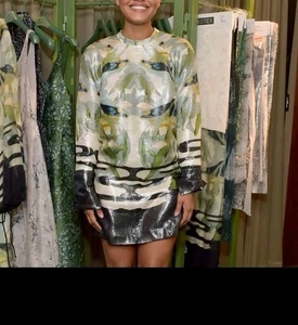 H&M Conscious Exclusive Dress NWT sold out leaf print green sequin shimmer uk8 - Picture 1 of 9