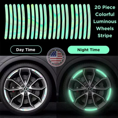 20x Cinta reflectante para ruedas de coche a rayas nocturnas calcomanías luminosas pegatinas florescentes Foto 1 de 4