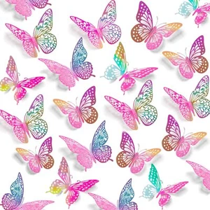 3D Butterfly Wall Decor 48 Pcs 4 Styles 3 Sizes, Purple Butterfly Decorations - Picture 1 of 8
