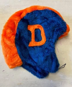 Vintage NFL Denver Broncos Helmet Head Trapper Hat - Navy/Orange NEW - Picture 1 of 3