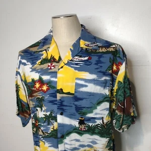 Camisa Hawaiana Utilitaria Isla Azul Cabeza de Diamante Mediana Rayón Vacaciones Aloha - Imagen 1 de 7