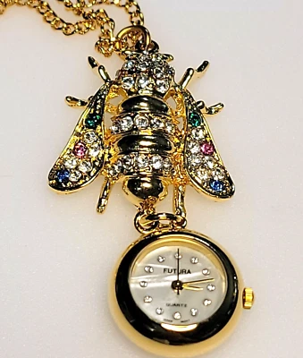 Futura Goldtone Rhinestone Bee Pendant Watch - Image 1 of 4