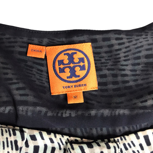 Abito TORY BURCH senza maniche. Bianco blu nero. Taglia donna 12 large