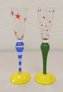 Pair of Orrefors Clown Schnapps Cordial Glasses ~ Signed Anne Nilsson ~ 7 3/8" - Picture 1 of 11