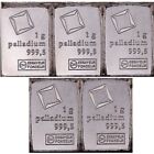 Lot of 5 - 1 gram Palladium Bar .9995 Fine Bar - Valcambi Suisse CombiBar™