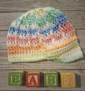 handmade crochet baby hat 6/12 months newsboy brim turtle tracks new - Picture 1 of 2