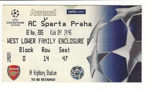 Biglietto Champions League Arsenal Londra - Sparta Praha 2 novembre 2005 - Foto 1 di 2