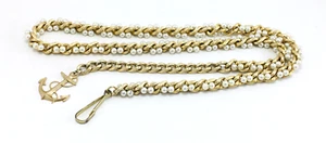 Belt Faux Pearl Beads Intertwined with Textured Gold Tone Chain 41 Inch Total - Picture 1 of 6