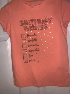 Neu mit Etikett Mädchen Größe 4/5 Katze & Jack Geburtstagswünsche pfirsichfarbenes Shirt - Bild 1 von 5