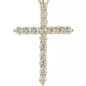 Lab Grown Diamond Real 14k Gold Cross Crucifix VS Pendant Necklace Near 1 Ct - Picture 1 of 4