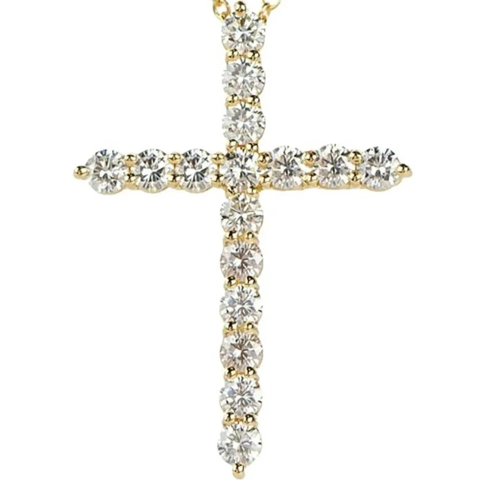 Collar Colgante Cruz Crucifijo VS Oro 14k Real Diamante Cultivado en Laboratorio Cerca de 1 Ct Foto 1 de 4
