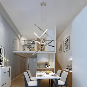 6-Light High Ceiling Chandelier Dimmable LED Chandelier Lighting Modern Linear S - Picture 1 of 9